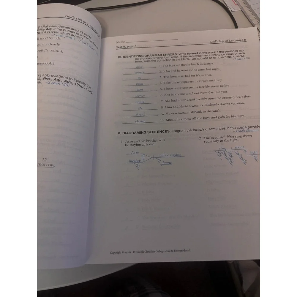 A Beka God's Gift of Language B Answer Key Grade 5 Blue Third Edition Grammar